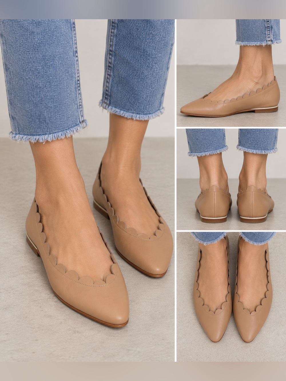 BALIELF Valentina Scalloped Pointed Toe Flats size 8
